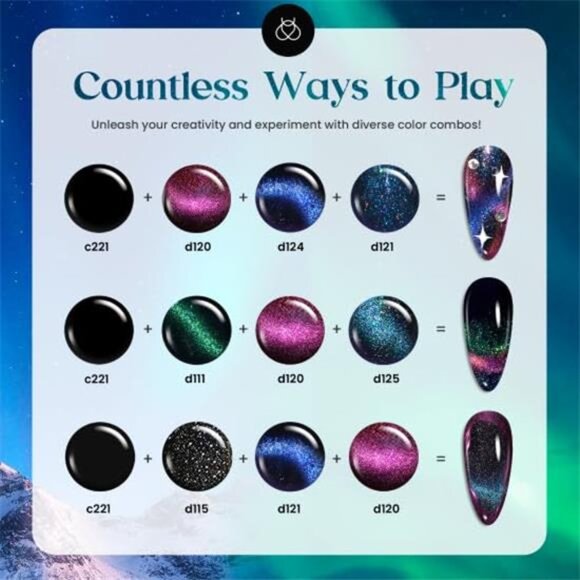 Beetles Cat Eye Gel Polish Set - 24Pcs 20 Colors Glitter Dark Color Changing - Picture 4 of 7